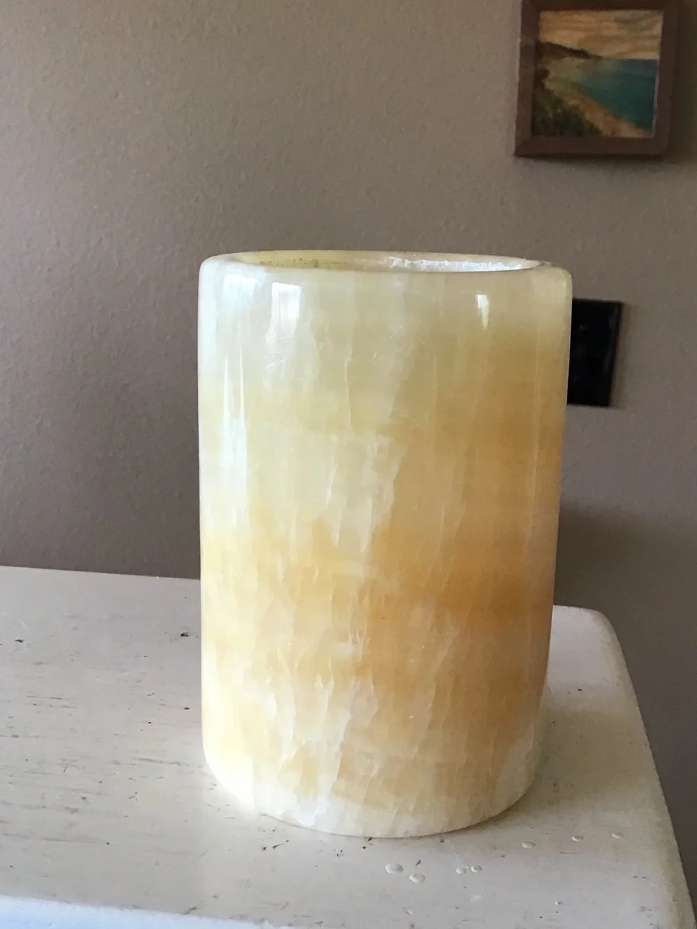 Vintage Marble Cream Colored Stone Pillar Candleholder - Picture 1 of 3